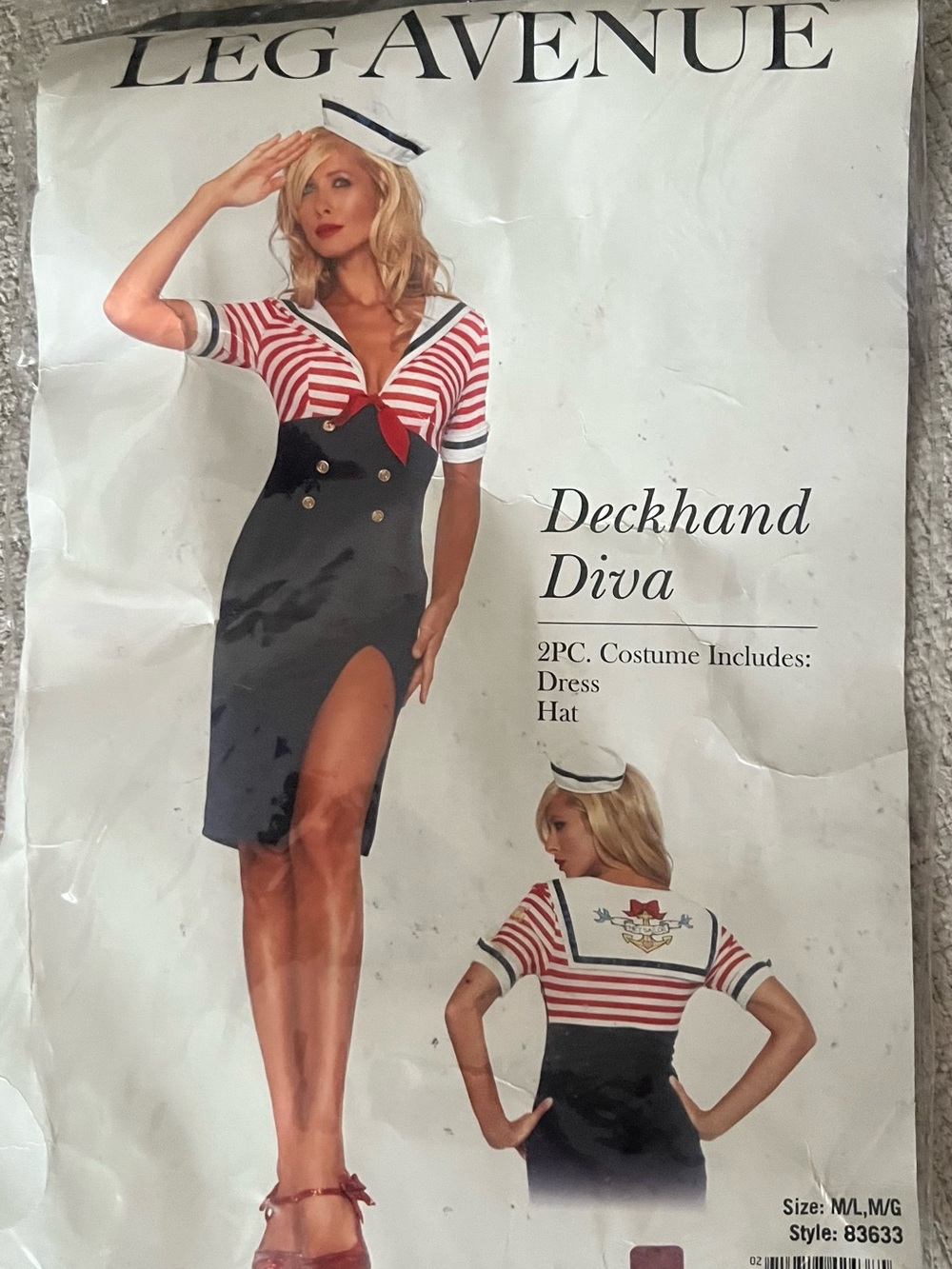 Leg Avenue Red, White and Black Nautical Midi Dress with Hat